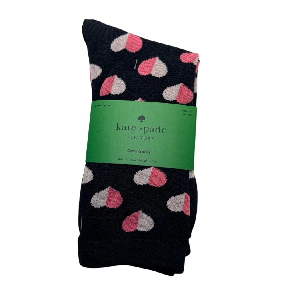 Kate Spade New York 3‎ Pack Crew Socks Black Pink Heart Head Over Heels